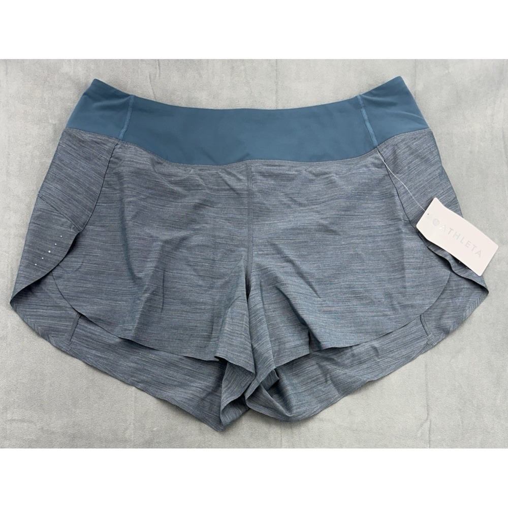 NEW Athleta Run With It Textured Womens 1X Running Shorts In Space Dye Blue Grey
